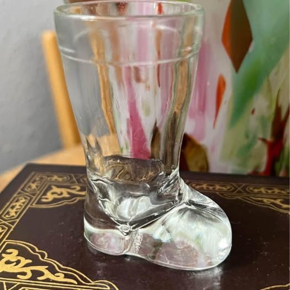 Clear Shot Glass boot shaped , Toothpick or Match Holder Mod Dep 3"H